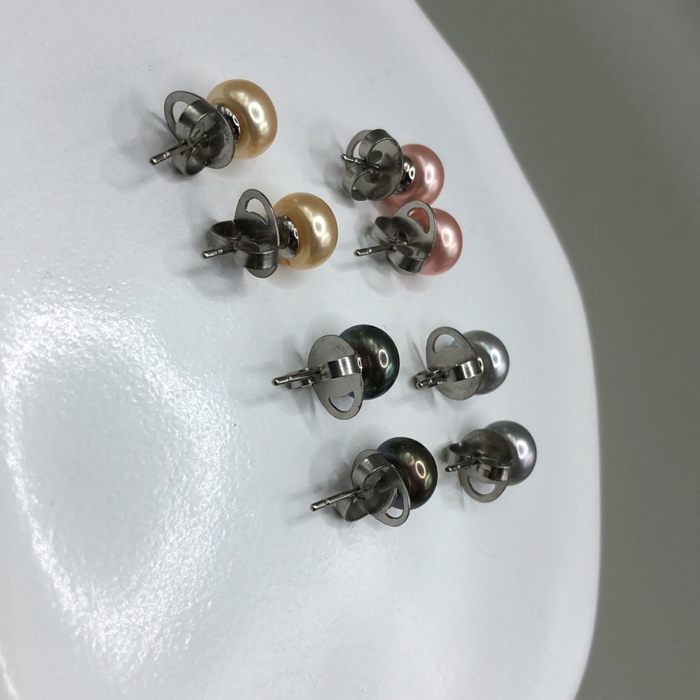 Honora Cultured Pearls Set of 4 Stud Earrings, Stainless Steel New - Picture 3 of 7